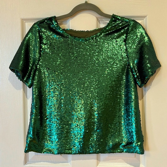 Green Sequin Blouse/Top Short sleeve by Icone - Picture 1 of 6